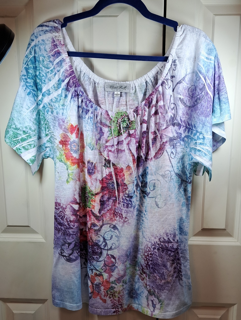Floral Watercolor Scoop Neck Tunic - Multicolor